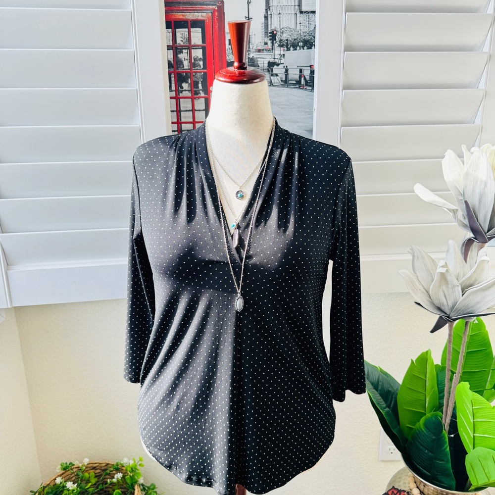 Charter Club.. Size PL. Black Blouse with White Dots